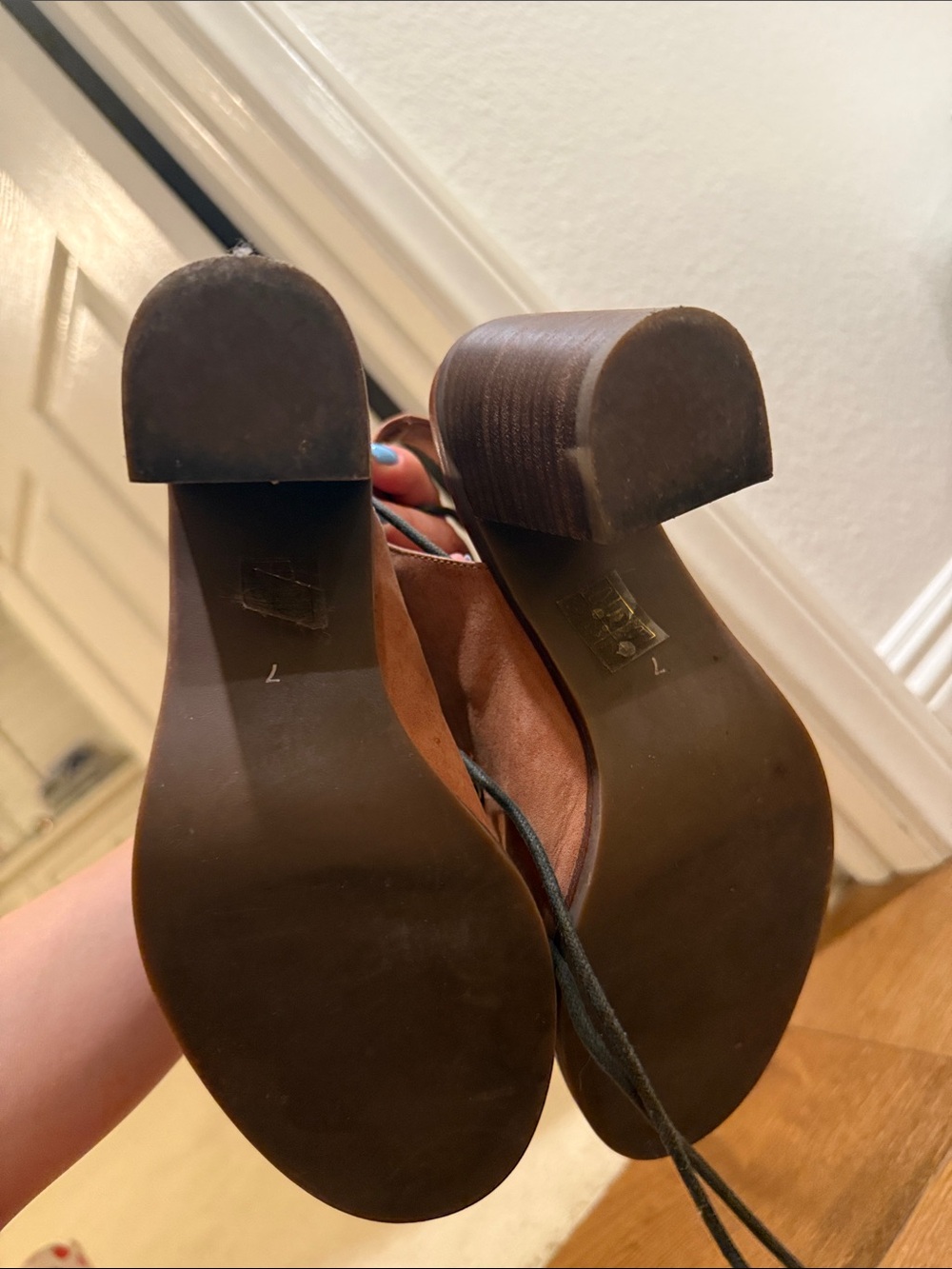 Free People x Jeffrey Carnell Lace Up Chunky Heels - Barely Worn - Picture 4 of 6